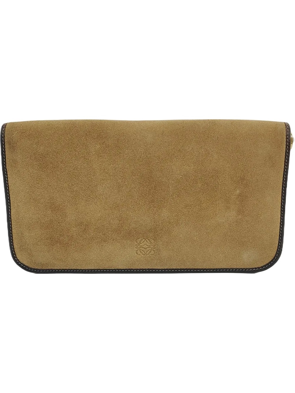 Loewe Suede Clutch in Tan with Black Trim